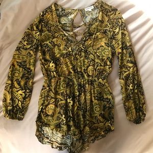 Small Black and Gold Paisley Cotton Candy Romper